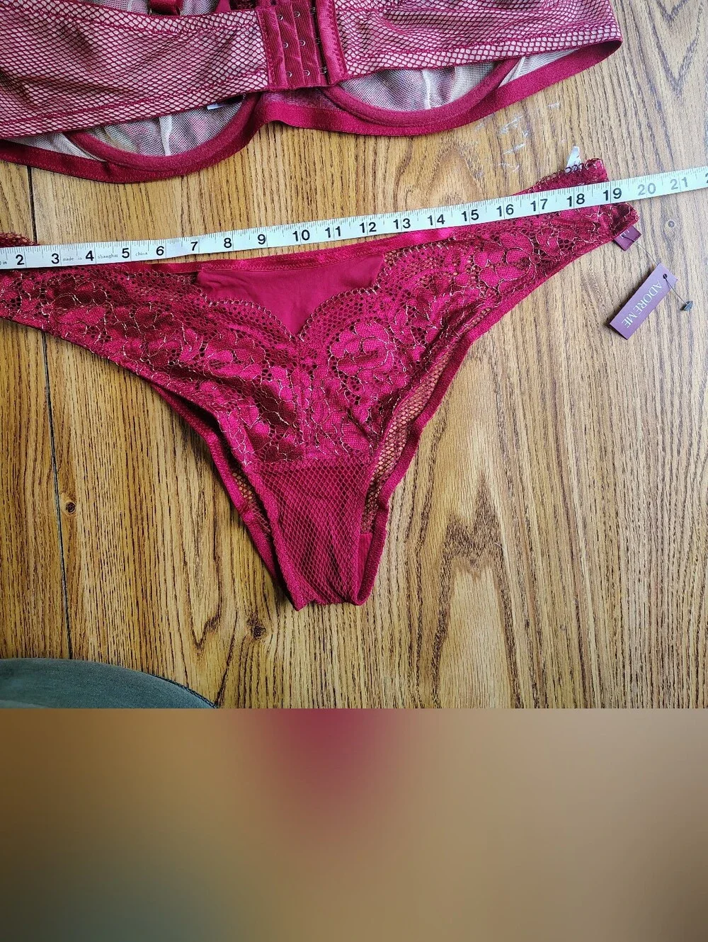 Adore Me Women's Lace Mesh Underwire Bra & Bikini Set Deep Wine sz 46DD. - Picture 8 of 16